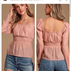 NWT Lulu's Songbird Mauve Pink Striped Puff Sleeve